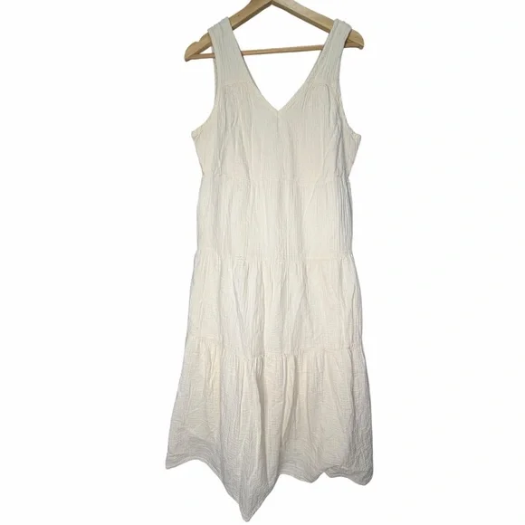 Quince 100 organic cotton gauze tiered maxi dress antique Cream color large - Picture 1 of 11